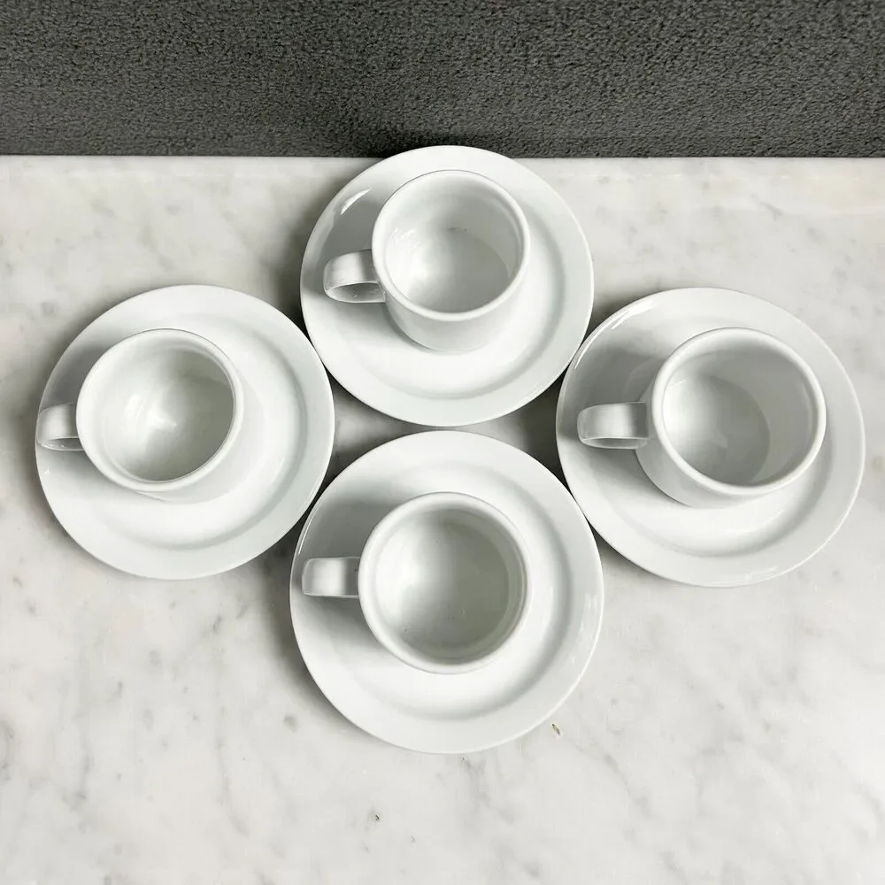 Pier 1 White Porcelain Demitasse Cups Saucers Set of 4 Espresso Coffee